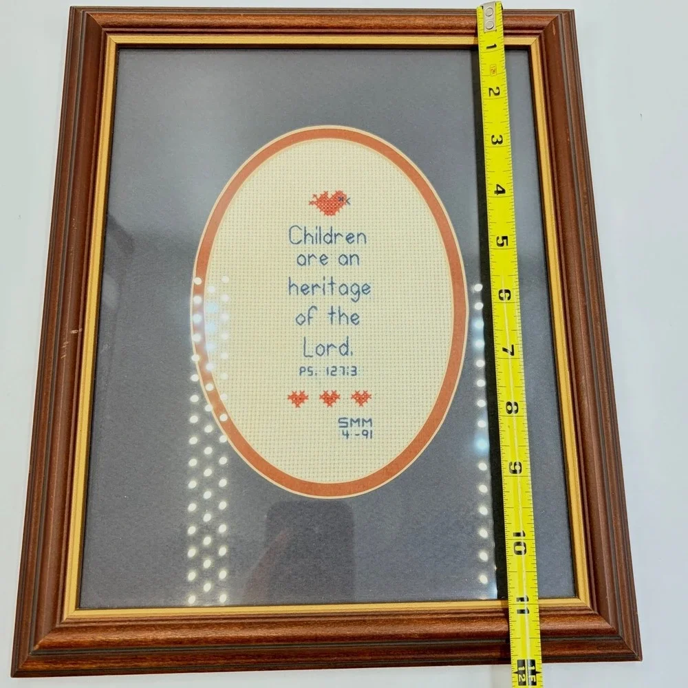 Vintage 1991 Psalm 127:3 Cross Stitch Framed Bible Verse Religious Wall Art 9x11